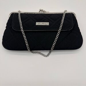 Vera Bradley Black Quilted Wristlet Silver Chain Kisslock Close Clutch Purse